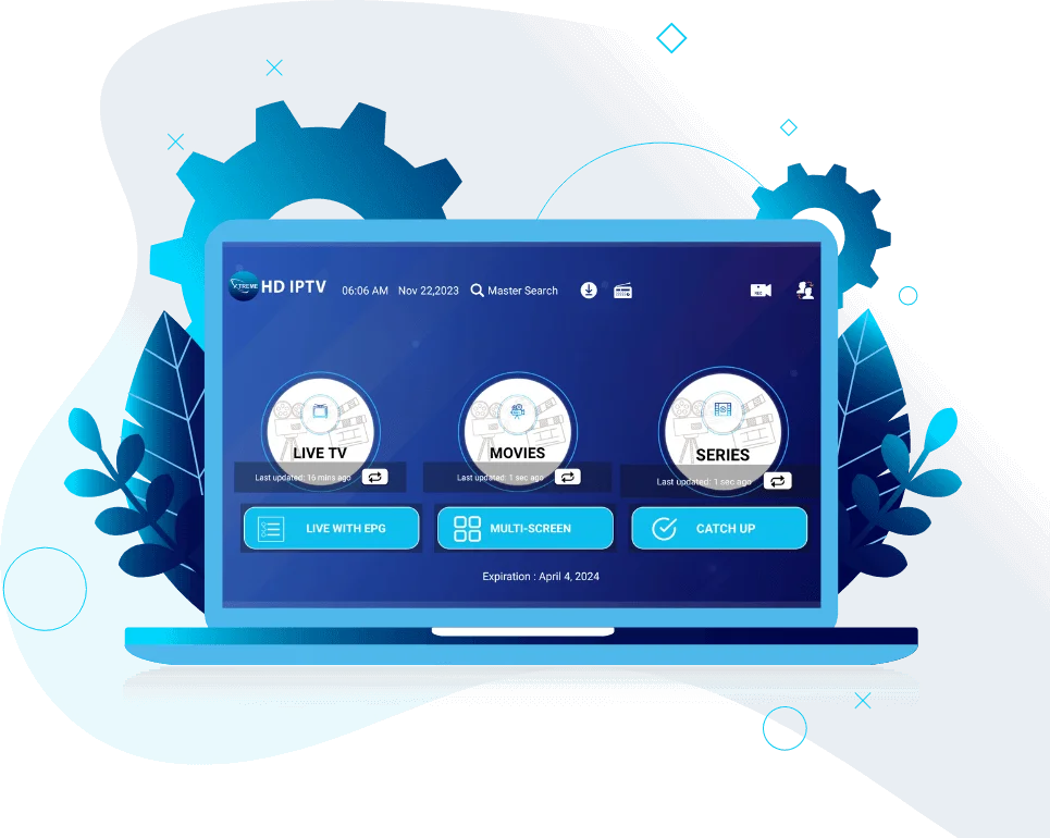 Xtreme HD IPTV player interface displaying live TV channels and VOD playback controls